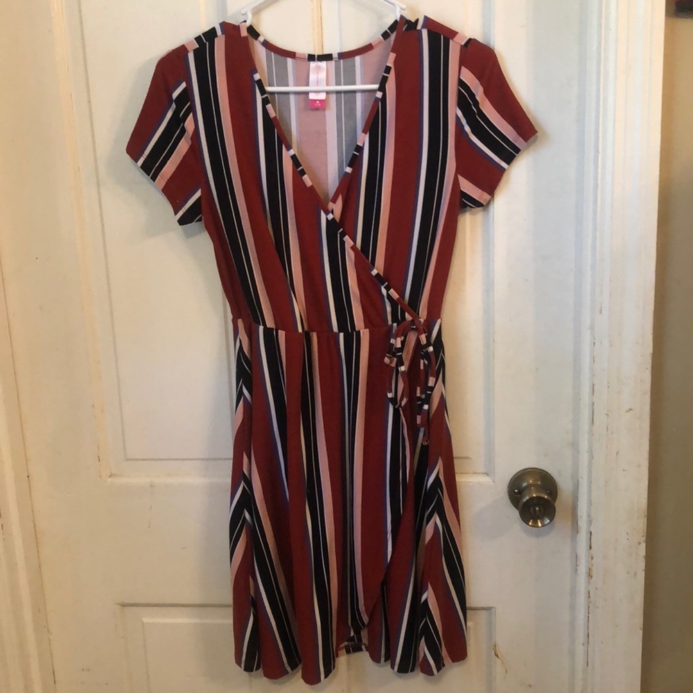 Striped wrap dress black/white/orange/pink/blue